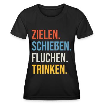 Fußball Zielen Schießen Fluchen Trinken Saufen - Frauen Funktions-T-Shirt - Schwarz - Vorne - AI Model Female 172 light (172cm)