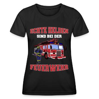 Feuerwehr Helden - 112 Blaulicht Einsatz T-Shirt - Frauen Funktions-T-Shirt - Schwarz - Vorne - AI Model Female 172 light (172cm)