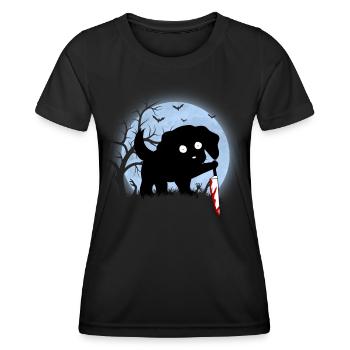 Lustiger schwarzer Halloween süßer Hund mit Messer Mond - Frauen Funktions-T-Shirt - Schwarz - Vorne - AI Model Female 172 light (172cm)