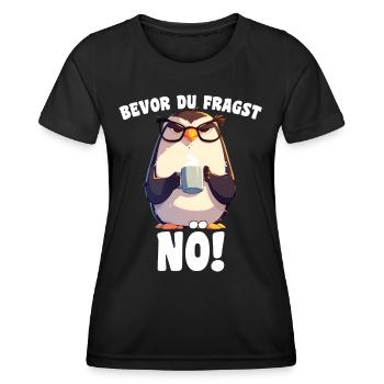 Before you ask: Nope! Sarcasm Funny Penguin - Women's Functional T-Shirt - black - Front - AI Model Female 172 light (172cm)