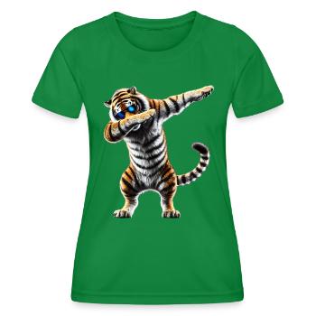 Funny Dabbing Tiger Wildlife Animal Lover - Women's Functional T-Shirt - kelly green - Front - AI Model Female 172 dark (172cm)