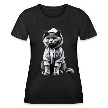 Drôle Britannique Shorthair Chill Out Chat Chill Out - T-shirt sport Femme - noir - Devant - AI Model Female 172 light (172cm)