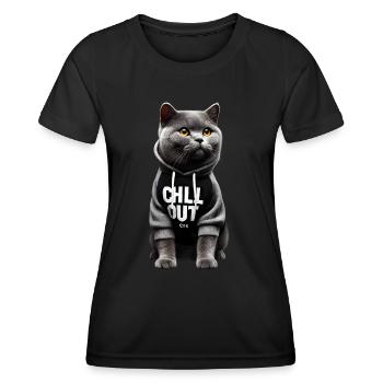 Drôle Britannique Shorthair Chill Out Chat Chill Out - T-shirt sport Femme - noir - Devant - AI Model Female 172 light (172cm)