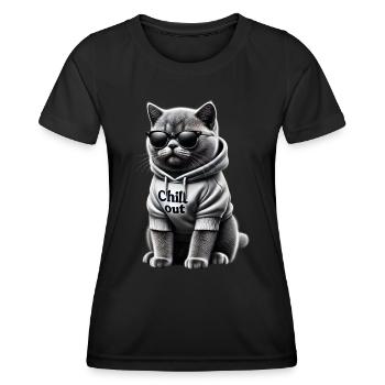 Drôle Britannique Shorthair Chill Out Chat Chill Out - T-shirt sport Femme - noir - Devant - AI Model Female 172 light (172cm)