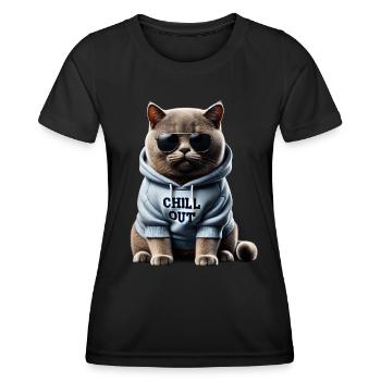 Drôle Britannique Shorthair Chill Out Chat Chill Out - T-shirt sport Femme - noir - Devant - AI Model Female 172 light (172cm)