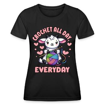 Crochet All Day Goat Funny Knitting - Women's Functional T-Shirt - black - Front - AI Model Female 172 light (172cm)