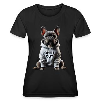 Drôle de bouledogue français Chill Out Chill Out - T-shirt sport Femme - noir - Devant - AI Model Female 172 light (172cm)