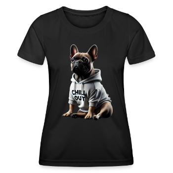 Drôle de bouledogue français Chill Out Chill Out - T-shirt sport Femme - noir - Devant - AI Model Female 172 light (172cm)
