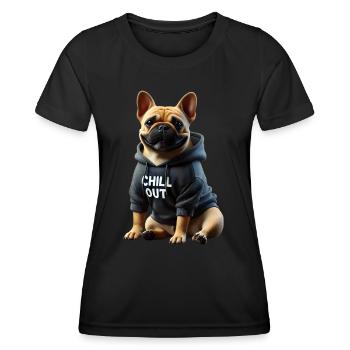 Drôle de bouledogue français Chill Out Chill Out - T-shirt sport Femme - noir - Devant - AI Model Female 172 light (172cm)
