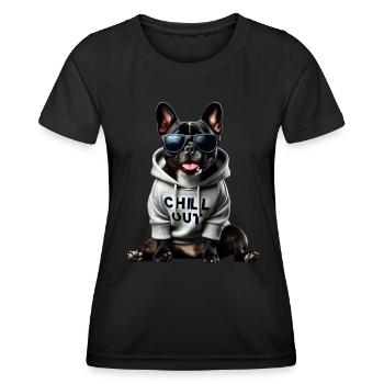 Drôle de bouledogue français Chill Out Chill Out - T-shirt sport Femme - noir - Devant - AI Model Female 172 light (172cm)