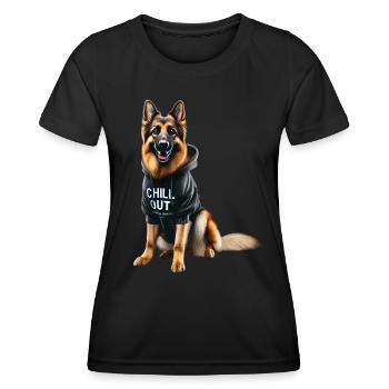 Drôle de berger allemand Chill Out Chill - T-shirt sport Femme - noir - Devant - AI Model Female 172 light (172cm)