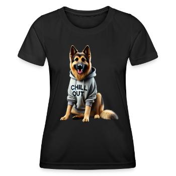 Drôle de berger allemand Chill Out Chill - T-shirt sport Femme - noir - Devant - AI Model Female 172 light (172cm)