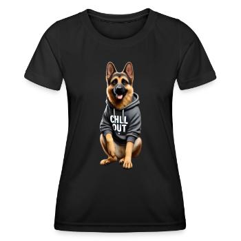 Drôle de berger allemand Chill Out Chill - T-shirt sport Femme - noir - Devant - AI Model Female 172 light (172cm)