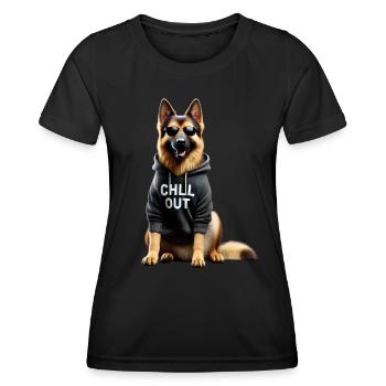 Drôle de berger allemand Chill Out Chill - T-shirt sport Femme - noir - Devant - AI Model Female 172 light (172cm)