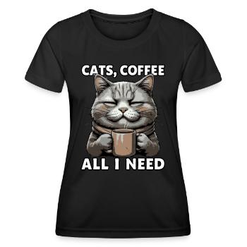 Lustiges Katze Kunst Katzenbesitzer Katzen Kaffee - Frauen Funktions-T-Shirt - Schwarz - Vorne - AI Model Female 172 light (172cm)