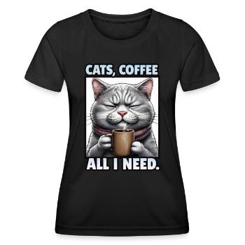 Lustiges Katze Kunst Katzenbesitzer Katzen Kaffee - Frauen Funktions-T-Shirt - Schwarz - Vorne - AI Model Female 172 light (172cm)