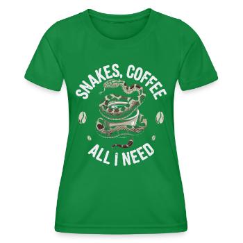 Lustiges Schlangen Kunst Schlange Kaffee Reptilien - Frauen Funktions-T-Shirt - Kelly Green - Vorne - AI Model Female 172 dark (172cm)