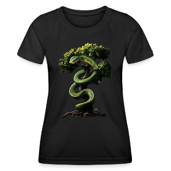 Grüner Baumpython Schlangen Liebhaber Terrarium - Frauen Funktions-T-Shirt - Schwarz - Vorne - AI Model Female 172 light (172cm)