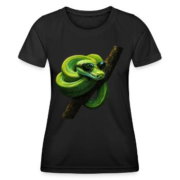 Grüner Baumpython Schlangen Liebhaber Terrarium - Frauen Funktions-T-Shirt - Schwarz - Vorne - AI Model Female 172 light (172cm)