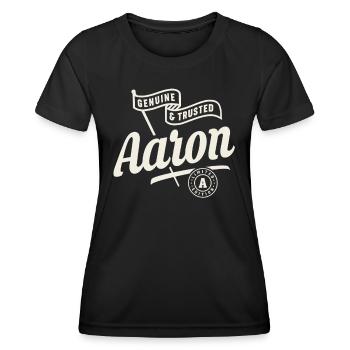 Nom d’Aaron Coutumier - Aaron - T-shirt sport Femme - noir - Devant - AI Model Female 172 light (172cm)