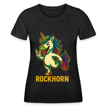 Rockhorn Einhorn Spruch Design - Frauen Funktions-T-Shirt - Schwarz - Vorne - AI Model Female 172 light (172cm)