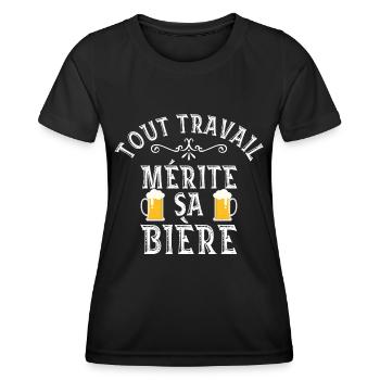 Tout travail mérite sa bière humour biere apero - T-shirt sport Femme - noir - Devant - AI Model Female 172 light (172cm)