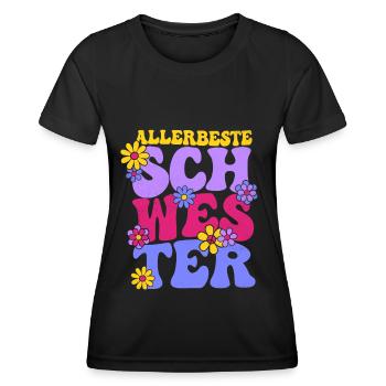 ALLERBESTE SCHWESTER 70ER RETRO HIPPIE SCHWESTERN - Frauen Funktions-T-Shirt - Schwarz - Vorne - AI Model Female 172 light (172cm)