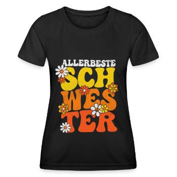 ALLERBESTE SCHWESTER 70ER RETRO HIPPIE SCHWESTERN - Frauen Funktions-T-Shirt - Schwarz - Vorne - AI Model Female 172 light (172cm)