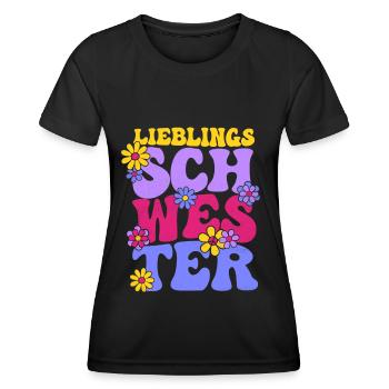 LIEBLINGSSCHWESTER 70ER RETRO HIPPIE SCHWESTER - Frauen Funktions-T-Shirt - Schwarz - Vorne - AI Model Female 172 light (172cm)