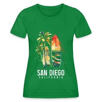 San Diego Kalifornien Surfen Surfer - Frauen Funktions-T-Shirt - Kelly Green - Vorne - AI Model Female 172 dark (172cm)