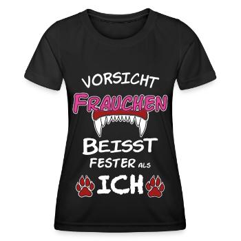 Frauchen Vorsicht Hund Pfote Zähne - Frauen Funktions-T-Shirt - Schwarz - Vorne - AI Model Female 172 light (172cm)