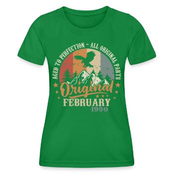 February 1990 - Born in February 1990 - Women's Functional T-Shirt - kelly green - Front - AI Model Female 172 dark (172cm)