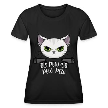 Pew Pew Pew Katze / Böse Katze - Frauen Funktions-T-Shirt - Schwarz - Vorne - AI Model Female 172 light (172cm)