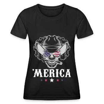 Smoking Skull Cowboy Merica 4th of July American F - Frauen Funktions-T-Shirt - Schwarz - Vorne - AI Model Female 172 light (172cm)