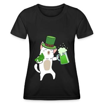 Chat buveur de bière Cloverleaf Saint-Patrick - T-shirt sport Femme - noir - Devant - AI Model Female 172 light (172cm)