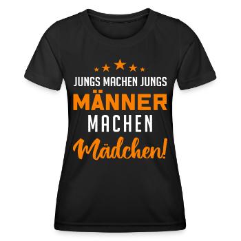 Jungs machen Jungs, Männer machen Mädchen !! - Frauen Funktions-T-Shirt - Schwarz - Vorne - AI Model Female 172 light (172cm)