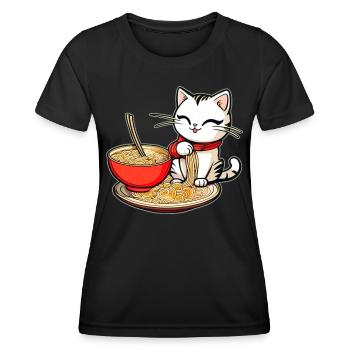 Cute Asian cat and ramen noodles - Women's Functional T-Shirt - black - Front - AI Model Female 172 light (172cm)