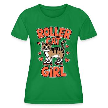 Roller Cat Girl Skaten Mädchen Rollschuhe Geschenk - Frauen Funktions-T-Shirt - Kelly Green - Vorne - AI Model Female 172 dark (172cm)