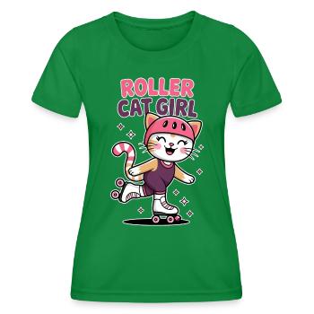 Roller Cat Girl Skaten Mädchen Rollschuhe Geschenk - Frauen Funktions-T-Shirt - Kelly Green - Vorne - AI Model Female 172 dark (172cm)