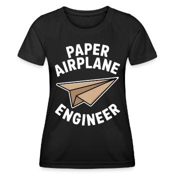 Avion en papier disant blague Avion en papier cadeau - T-shirt sport Femme - noir - Devant - AI Model Female 172 light (172cm)