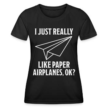 Avion en papier disant blague Avion en papier cadeau - T-shirt sport Femme - noir - Devant - AI Model Female 172 light (172cm)