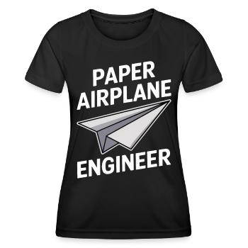 Avion en papier disant blague Avion en papier cadeau - T-shirt sport Femme - noir - Devant - AI Model Female 172 light (172cm)