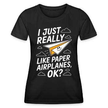 Avion en papier disant blague Avion en papier cadeau - T-shirt sport Femme - noir - Devant - AI Model Female 172 light (172cm)