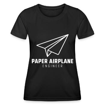 Avion en papier disant blague Avion en papier cadeau - T-shirt sport Femme - noir - Devant - AI Model Female 172 light (172cm)