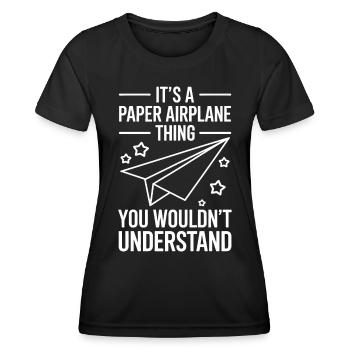 Avion en papier disant blague Avion en papier cadeau - T-shirt sport Femme - noir - Devant - AI Model Female 172 light (172cm)
