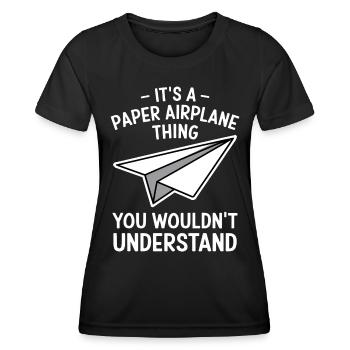 Avion en papier disant blague Avion en papier cadeau - T-shirt sport Femme - noir - Devant - AI Model Female 172 light (172cm)