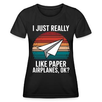 Avion en papier disant blague Avion en papier cadeau - T-shirt sport Femme - noir - Devant - AI Model Female 172 light (172cm)