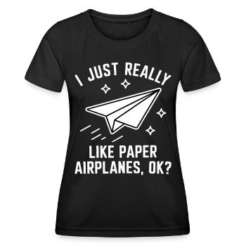 Avion en papier disant blague Avion en papier cadeau - T-shirt sport Femme - noir - Devant - AI Model Female 172 light (172cm)