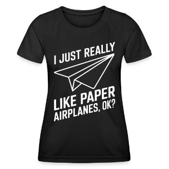 Avion en papier disant blague Avion en papier cadeau - T-shirt sport Femme - noir - Devant - AI Model Female 172 light (172cm)