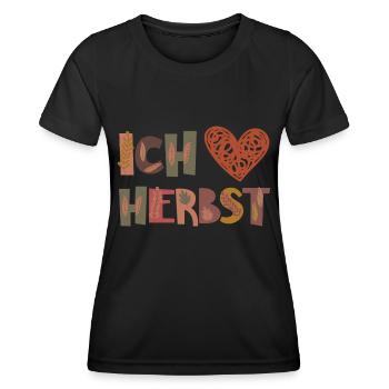 Love Liebe Herbst Dankbarkeit Blätter - Frauen Funktions-T-Shirt - Schwarz - Vorne - AI Model Female 172 light (172cm)